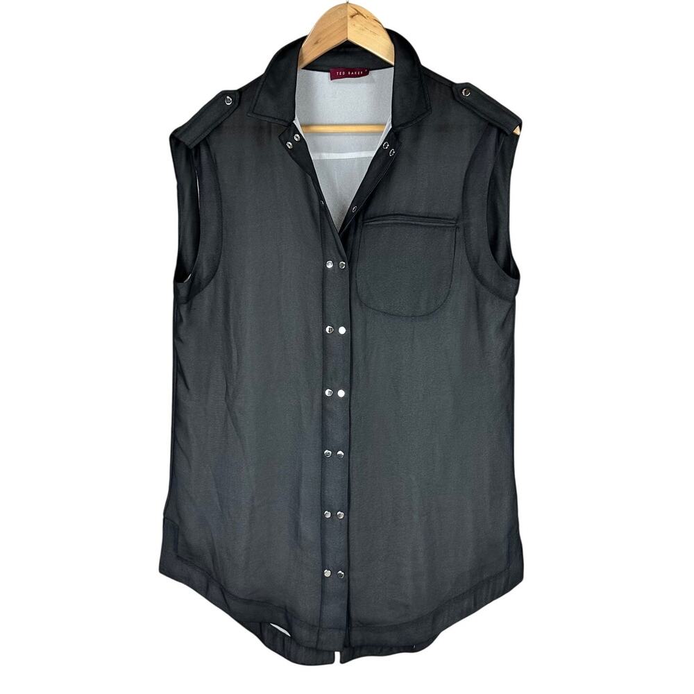 Ted Baker Black Sleeveless Button Closure Collared Shirt Women's 2 (US 6) EUC